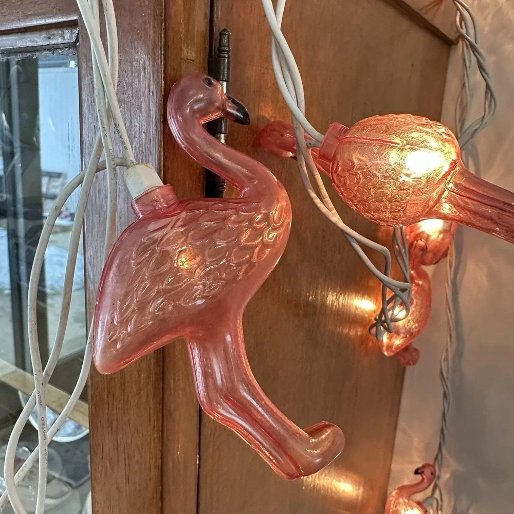 VTG Blow Mold‎ 20 Flamingo String Lights Tropical Party Luau READ Clear Pink